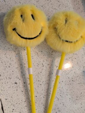 Yellow Fuzzy Smile Decorative Pens-